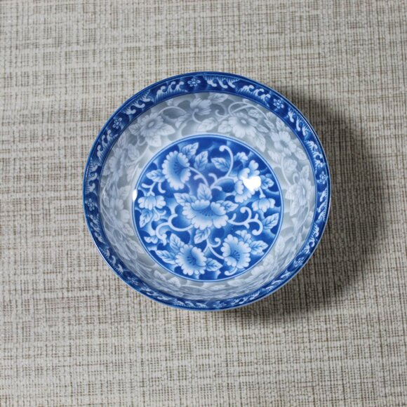 Cheng Jade Floral Design Porcelain Rake Wave Peony Rice 4.5" Rice Bowl - Picture 1 of 6